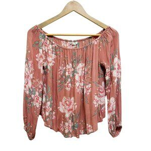 Billabong Neutral Cabbage Rose Floral Off Shoulder Crop Flowy Top Size M